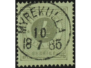 Sweden. Facit 29e, P county. MYREKULLA 10.7.1885. EXCELLENT cancellation.