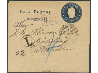 Sweden. Incoming stamped mail. Argentina. Insufficiently prepaid newspaper banner 2 C …