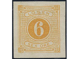 Sweden. Postage due Facit L14v1 ★, 6 öre yellow imperf. Two small thin spots. EXCELLENT …