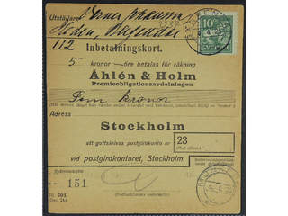 Sweden. Facit 144A cover , 10 öre on giro payment order sent from BÄRFENDAL 5.4.25 via …