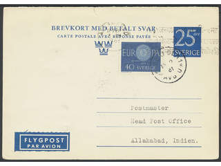 Sweden. Postal stationery, double postcard Facit bKd34 , Origin part 25 öre additionally …