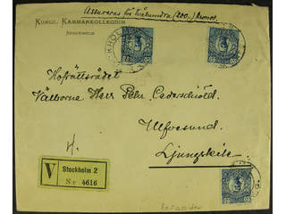 Sweden. Facit 85 cover , 3x20 öre on insured cover sent from STOCKHOLM 31/7 19 to …