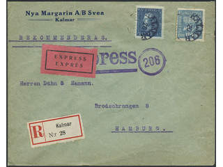 Sweden. Facit 169, 188 cover , 40+110 öre on registered special delivery cover sent from …