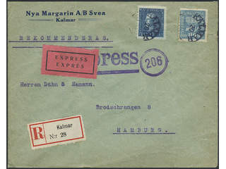 Sweden. Facit 169, 188 on cover, 40+110 öre on registered special delivery cover sent …