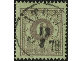 Sweden. Facit 31b used , 6 öre reddish lilac. EXCELLENT cancellation ÅTORP 13.8.1878.