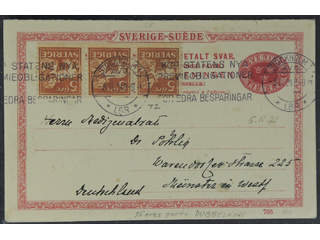 Sweden. Postal stationery, double postcard Facit bKd14, 141A , Reply card 10+10 öre with …