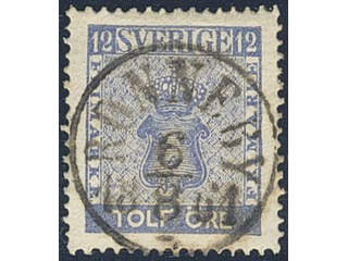 Sweden. Facit 9h1 used , 12 öre bright ultramarine. EXCELLENT cancellation RONNEBY …