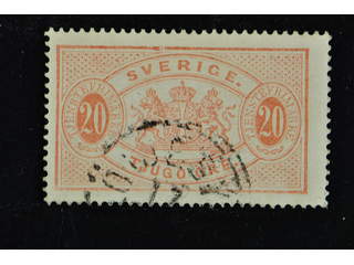 Sweden. Official Facit Tj6cv2 used , 20 öre deep carminish red, perf 14 on carton paper. …