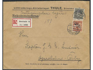 Sweden. Facit 142E, 192 on cover, 5+50 öre with perfins "Th" on registered cover with …