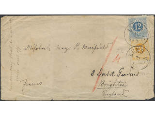 Sweden. Facit 24, 21 on cover, 12+24 öre on cover sent from LUND 5.5.1873 to Great …