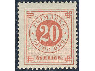 Sweden. Facit 46d ★★, 20 öre dark orange-red on yellowish paper. Very fine. SEK 3000