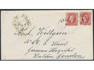 Sweden. Facit 39 cover , 2×10 öre on cover sent from TRANÅS 8.2.1885 to Great Britain. …