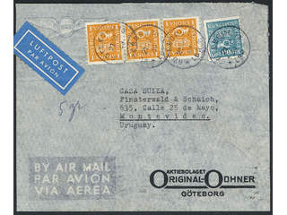 Sweden. Facit 167, 168 cover , 90 öre + 3×1 kr on air mail cover sent from GÖTEBORG …