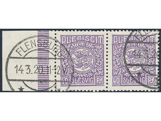 Denmark Schleswig. Facit 9 II used , 1920 Lion and Landscape 40 pf violet in margin pair …
