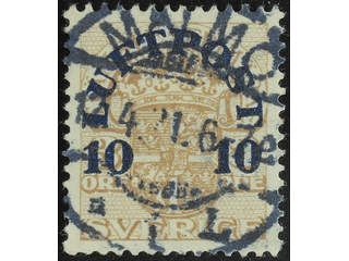 Sweden. Facit 136 used , 1920 Air Mail Surcharge 10 öre / 3 öre light brown. EXCELLENT …