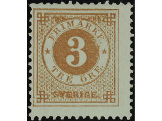 Sweden. Facit 28 ★ , 3 öre brown. A few short perfs. SEK 1100