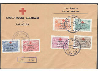Alawitia. Michel 385–90 cover , Red cross set on unadressed, first flight cover …