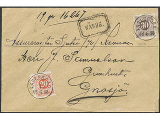 Sweden. Facit 46b, 47d on cover, 20 öre light orange-red and 30 öre grey brown on inland …