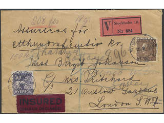 Sweden. Facit 191, 145A on cover, 10+45 öre on insured cover sent from STOCKHOLM 15.9.31 …
