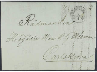 Sweden. K county. RUNNEBY 8.1.1837, arc postmark. Type 2 on letter sent to Karlskrona. …