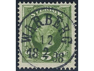 Sweden. Facit 52 used , 1891 Oscar II 5 öre green. EXCELLENT cancellation WARBERG …
