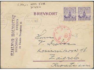 Sweden. Facit 330BB cover , 1941 Skansen 10 öre violet, pair. Postcard sent from …