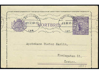 Sweden. Postal stationery, Letter card, Facit kB19, Letter card 20 öre with edges sent …