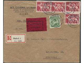 Sweden. Facit 235A, 143A cover , 5+4x15 öre on registered special delivery cover sent …