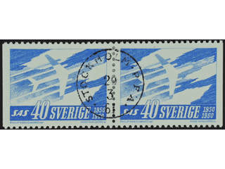 Sweden. Facit 521BB used , 1961 Tenth Anniversary of SAS 40 öre blue, pair. EXCELLENT …