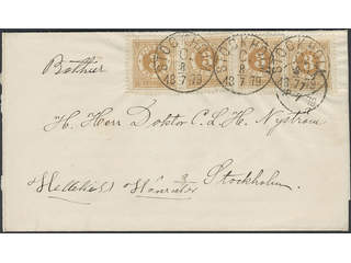 Sweden. Facit 28 on cover, 3 öre on local cover cancelled SALA 7.7.1879, then …