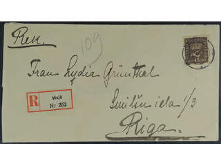 Sweden. Facit 161 cover , 45 öre on registered cover sent form VÄXJÖ 2.11.28 to Latvia.