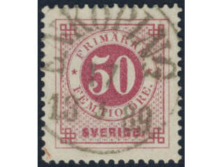 Sweden. Facit 48c used, 50 öre violet-carmine. Superb cancellation ENKÖPING 17.3.1889.