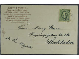 Sweden. Facit 52, E county. VERFVELN 21.12.1907. Postcard sent to Stockholm. Postal: 150:-