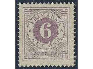 Sweden. Facit 31e ★, 6 öre greyish lilac. Weak natural paper fold. Opinion (shade) by …