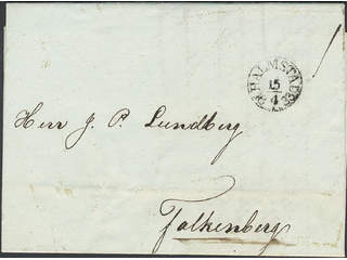 Sweden. N county. HALMSTAD 15.4.1833, arc postmark. Type 1 on letter sent to Falkenberg. …