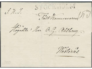 Sweden. A county. STOCKHOLM, straight postmark. Type 17 on cover sent to Västerås. Dated …