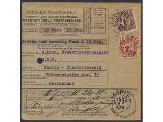 Sweden. Facit 71, 82 cover , 8+10 öre on beautiful money order sent from JÖNKÖPING …