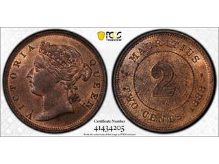 Mauritius Queen Victoria (1837-1901) 2 cents 1888, UNC, PCGS MS63 RB