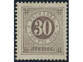 Sweden. Facit 35h ★, 30 öre black-brown on soft paper. Slightly short perfs. SEK 5000