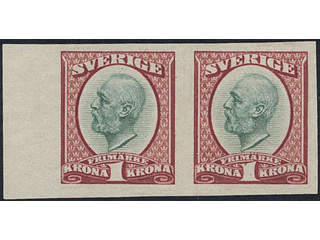 Sweden. Facit 60P (★), Proof type P, carmine-rose/greenish grey in PAIR with sheet …