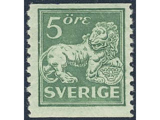 Sweden. Facit 140Accx ★★ , 5 öre bluish green, type I, perf on two sides with vm lines. …