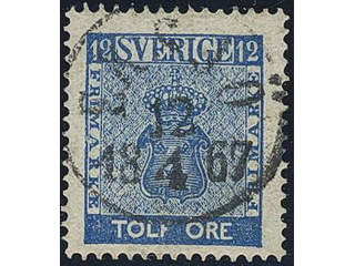 Sweden. Facit 9c3 used, 12 öre blue, perforation of 1865. EXCELLENT cancellation EKSJÖ …