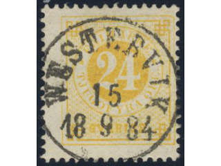 Sweden, Sverige, Sverige, Sverige. Facit 34k used, 24 öre yellow on calendered paper. …