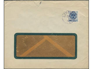 Sweden. Facit 110 cover , 1916 Landstorm I 10+TIO / 12 öre  blue on window envelope …