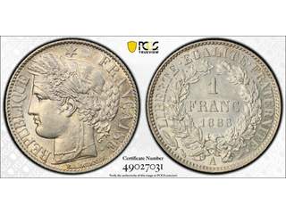 Frankrike 1 franc 1888 A, AU/UNC, PCGS MS61