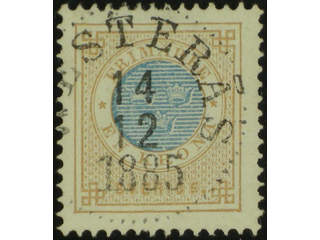 Sweden. Facit 38f–g used , 1 Krona yellow-brown/blue. Superb cancellation WESTERÅS …