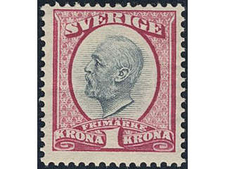 Sweden. Facit 60 ★★, 1900 Oscar II 1 Kr black/red. Very fine and fresh. SEK 4400