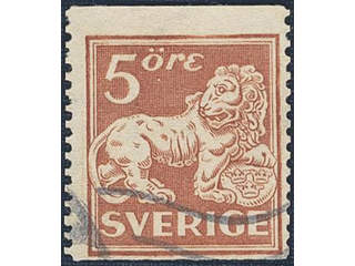 Sweden. Facit 142Ecc used , 5 öre brownish orange-red type II perf 13 with inverted wmk …