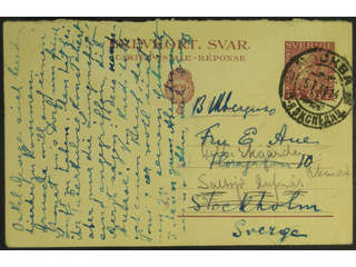 Sweden. Postal stationery, double postcard Facit bKd22 , Response card 15 öre sent from …
