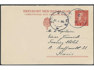 Sweden. Postal stationery, double postcard Facit bKd23 , Reply card 25 öre with …
